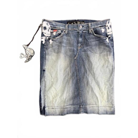 NWT New Vintage 7 for all Mankind x Great Wall Denim Skull Pencil Skirt 31